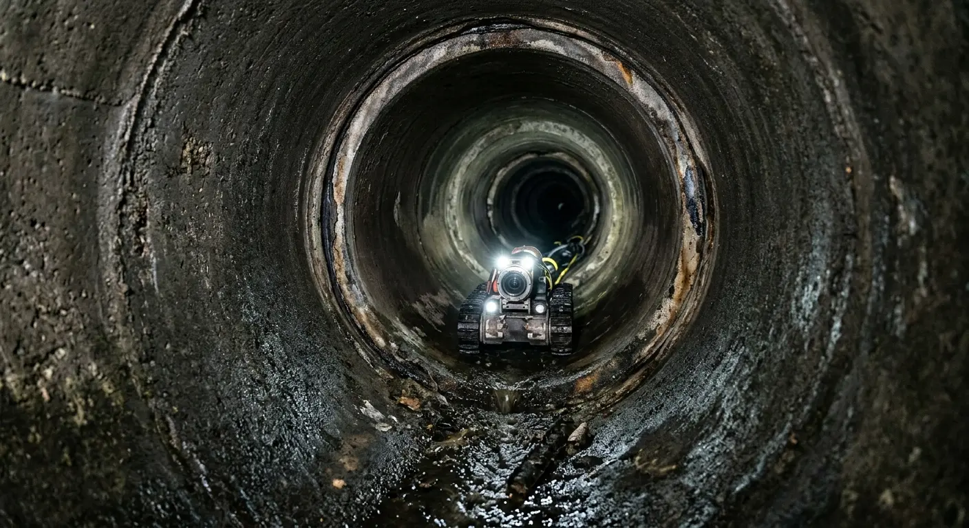 Robotic sewer camera inspecting pipe interior for Sewer Line Cleaning in DeBary